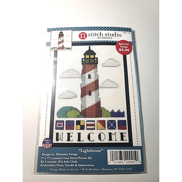 NEW Design Works WELCOME LIGHTHOUSE Counted Cross Stitch Kit 5" x 7" - Picture 1 of 4